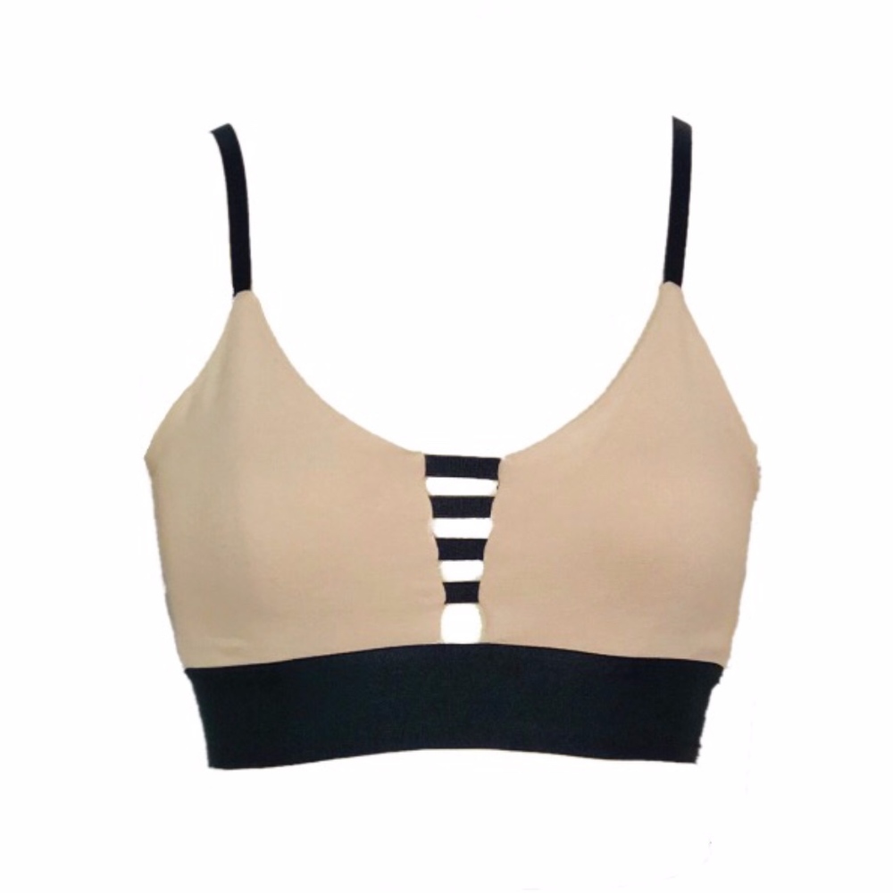 bebe Nude / Black Strappy Bralette Crop Top